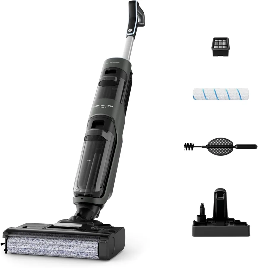 Lavapavimenti Rowenta X-Clean 4 con base, rullo di ricambio e spazzola di pulizia