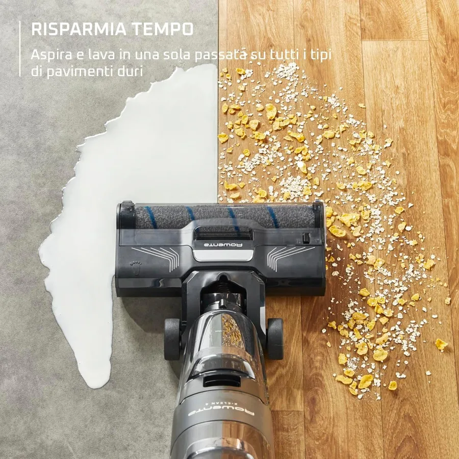 Rowenta X-Clean 4 aspira e lava latte e cereali rovesciati sul pavimento