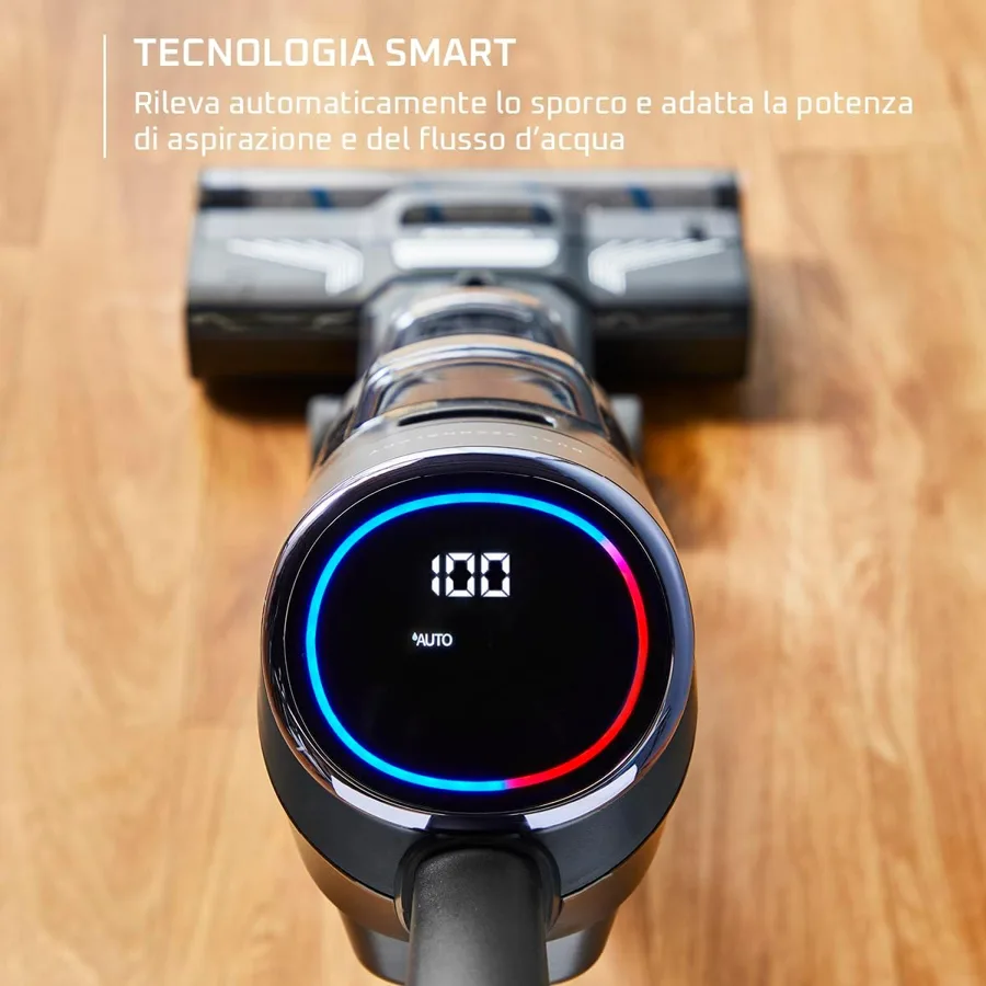 Display della Rowenta X-Clean 4 con anello rosso e blu che segnala lo sporco