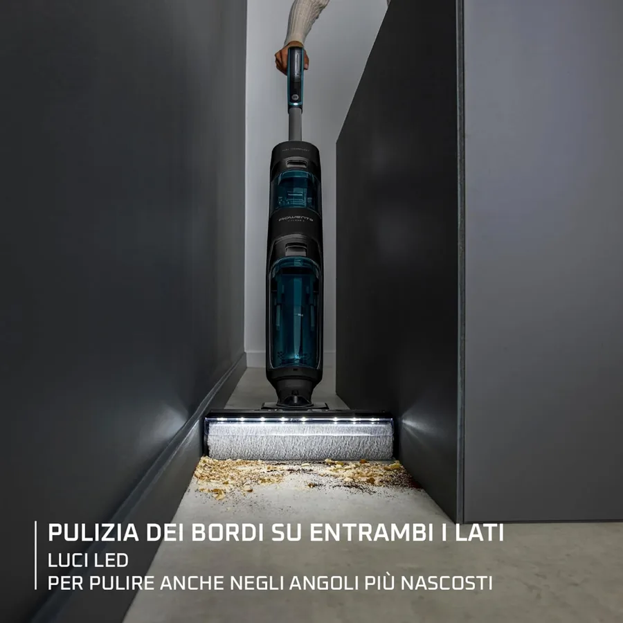 Rowenta X-Clean 5: pulizia dei bordi su entrambi i lati e luci LED sulla spazzola